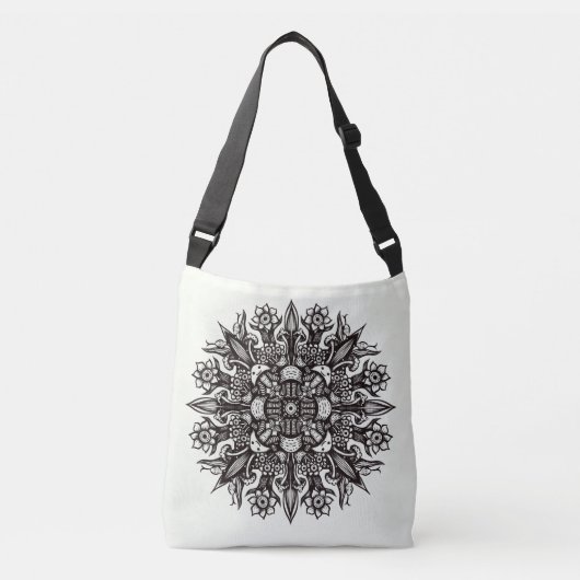Sac Ajustable Mandala de champignons psychédéliques noir et blan (Devant)