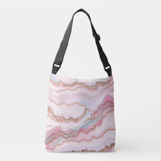 Sac Ajustable Marbre Agate Moderne Bleu Rose Collection Or (Devant)