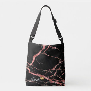 Sac Ajustable Marbre noir rose luxueux Ajouter un texte