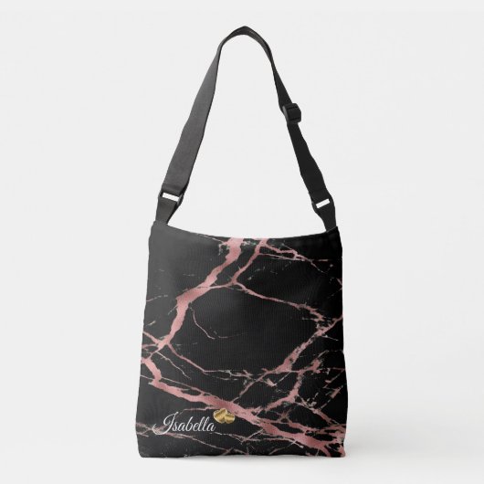 Sac Ajustable Marbre noir rose luxueux Ajouter un texte (Devant)