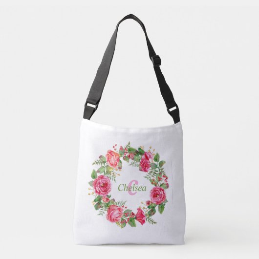 Sac Ajustable Mariage Fleurs Roses Monogramme (Devant)