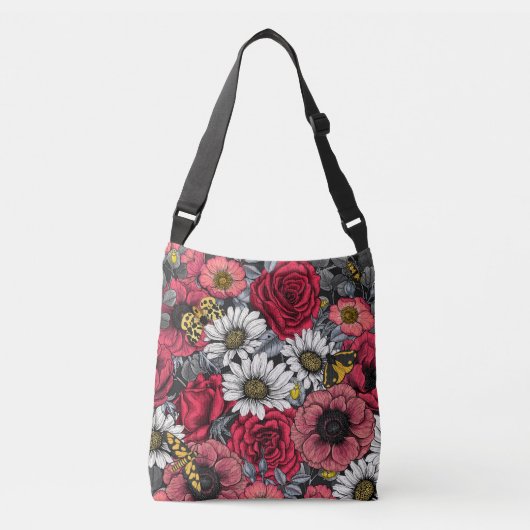 Sac Ajustable Mélange de fleurs en rouge et gris (Devant)