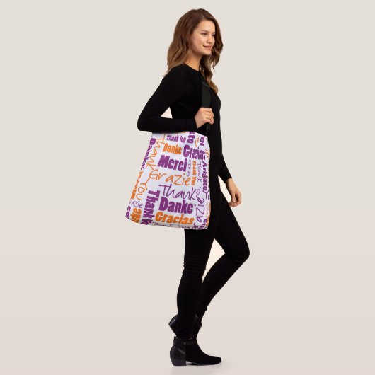 Sac Ajustable Merci multilingue violet et orange (Sur le modèle)