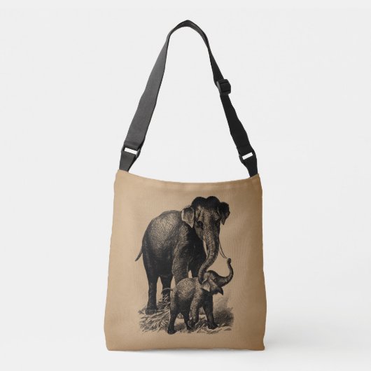 Sac Ajustable Mère et bébé Eléphant Art Vintage (Devant)