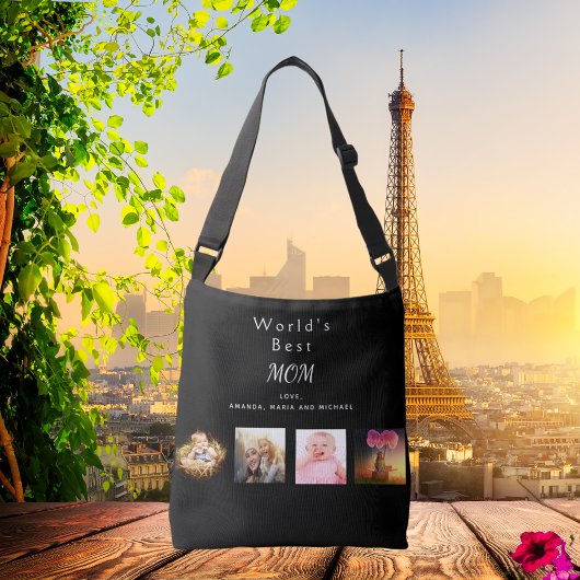 Sac Ajustable Mère famille photo collage noir