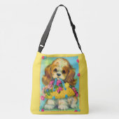 Sac Ajustable mignon chiot tenant panier de fleurs (Dos)