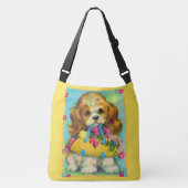 Sac Ajustable mignon chiot tenant panier de fleurs (Devant)