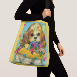 Sac Ajustable mignon chiot tenant panier de fleurs
