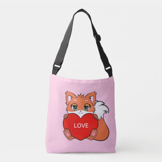 Sac Ajustable Mignonne Baby Fox avec coeur sur rose (Devant)