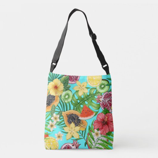 Sac Ajustable Mix-fruit tropical, fleurs et feuilles en bleu (Dos)