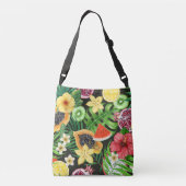 Sac Ajustable Mix-fruits tropicaux, fleurs et feuilles en noir (Dos)
