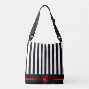 Sac Ajustable Mod Black & White Stripes avec Bright Red Heart