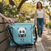 Sac Ajustable Monogram Cute Panda Blue Nom personnalisé