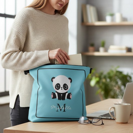 Sac Ajustable Monogram Cute Panda Blue Nom personnalisé