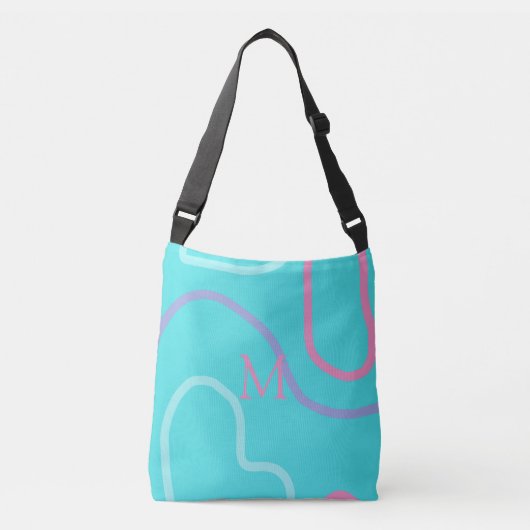 Sac Ajustable Monogramme Aqua Rose Violet Design moderne (Devant)