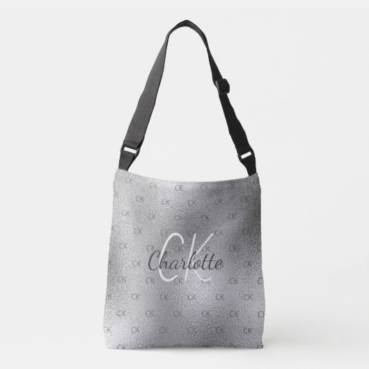 Sac Ajustable Monogramme argent élégant moderne (Devant)