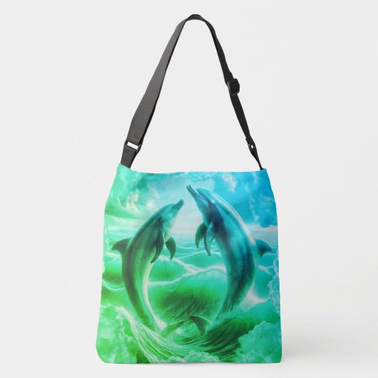 Sac Ajustable Monogramme Bleu & Vert Dolphins Océan | (Dos)