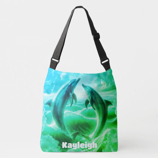 Sac Ajustable Monogramme Bleu & Vert Dolphins Océan | (Devant)