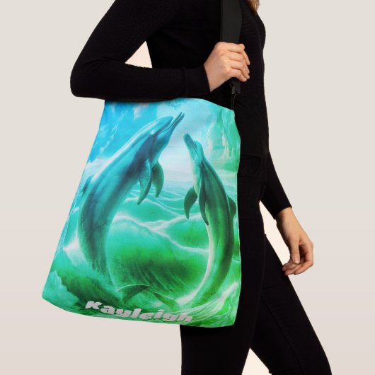 Sac Ajustable Monogramme Bleu & Vert Dolphins Océan | (De près)
