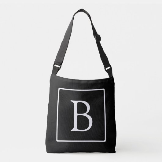 Sac Ajustable Monogramme classique simple | Texte noir et blanc (Devant)