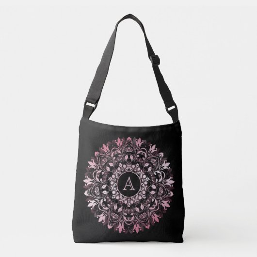 Sac Ajustable Monogramme de mandala noir rose chic (Devant)