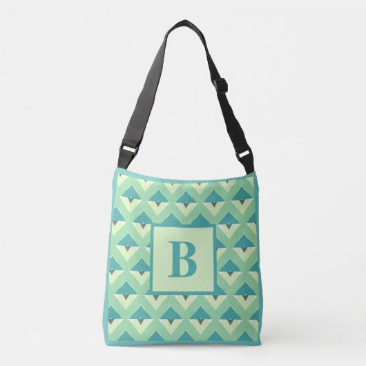Sac Ajustable Monogramme de Motif géométrique turquoise et bleu (Devant)