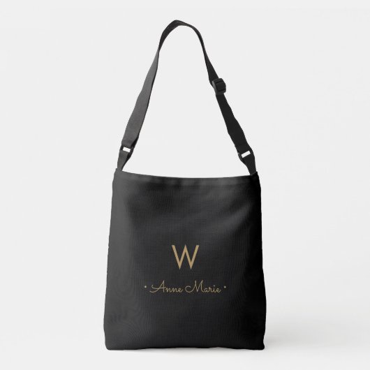 Sac Ajustable Monogramme de script Black Gold moderne (Dos)