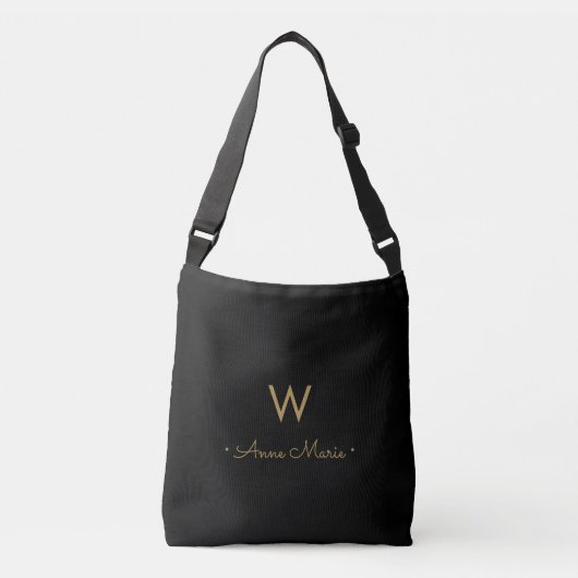 Sac Ajustable Monogramme de script Black Gold moderne (Devant)