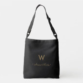 Sac Ajustable Monogramme de script or noir moderne (Dos)