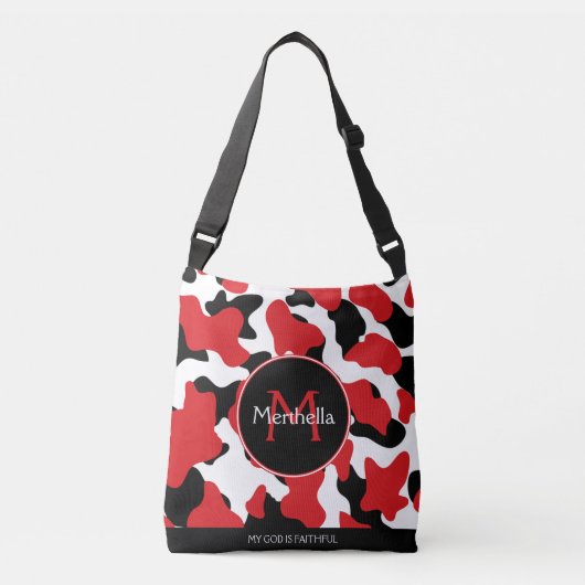 Sac Ajustable Monogramme d'impression de vache noire rouge tenda (Devant)