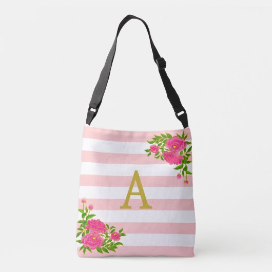 Sac Ajustable Monogramme d'or en rose et blanc rayé (Dos)