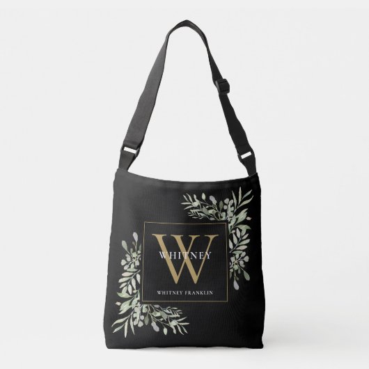 Sac Ajustable Monogramme d'or noir Aquarelle verte (Devant)