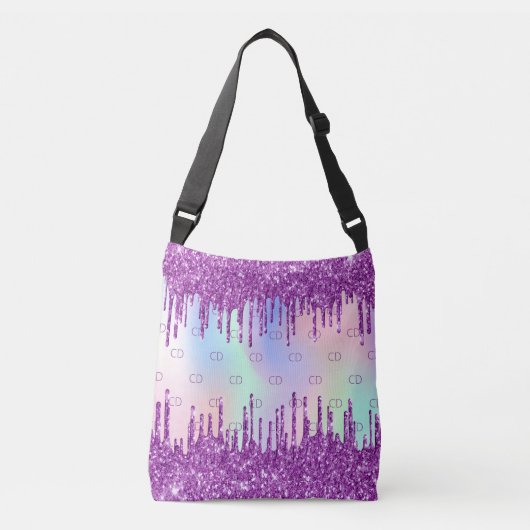 Sac Ajustable monogramme holographique rose parties scintillant  (Devant)