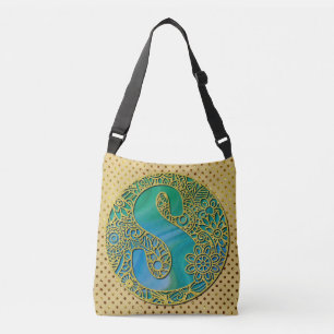 Sac Ajustable Monogramme Initial Moderne Lettre Dorée et Turquoi