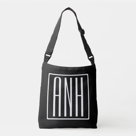 Sac Ajustable Monogramme Initiales 3 Moderne Gras | Blanc Sur No (Devant)
