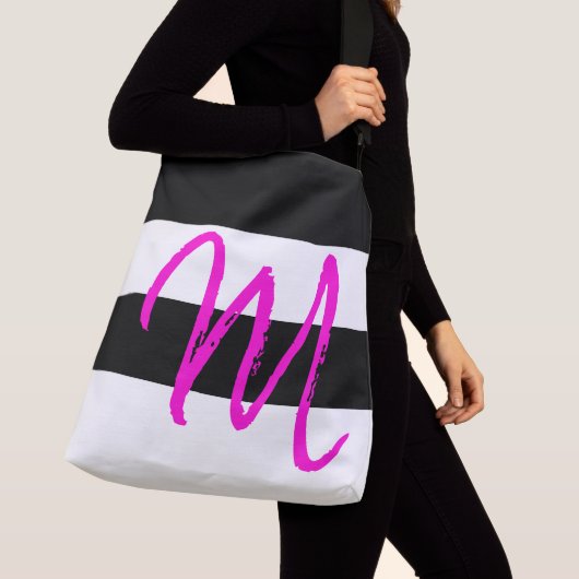 Sac Ajustable Monogramme M Motif rayé noir blanc rose (De près)