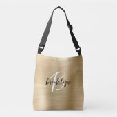 Sac Ajustable Monogramme Métal Brossé Or Noir Blanc Script  (Devant)