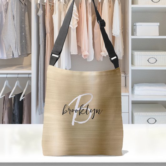 Sac Ajustable Monogramme Métal Brossé Or Noir Blanc Script 