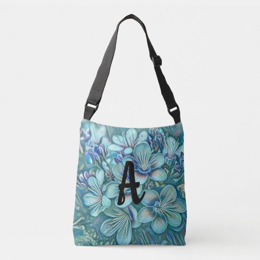 Sac Ajustable Monogramme Moderne Bleu Cerisier Fleur Aquarelle (Devant)