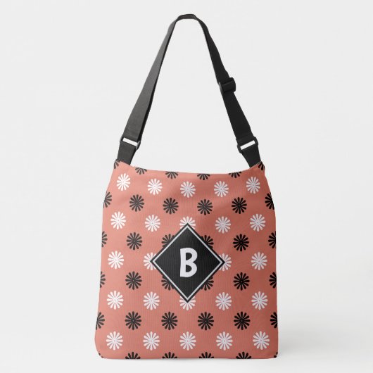 Sac Ajustable Monogramme Moderne Géométrique Floral Rouge Noir B (Devant)