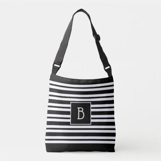Sac Ajustable Monogramme moderne Motif noir et blanc initial (Devant)