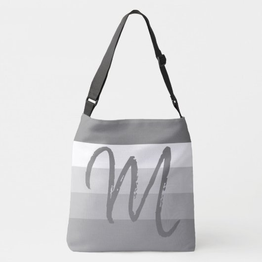 Sac Ajustable Monogramme personnalisé M Motif rayé gris blanc (Dos)