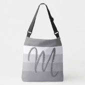 Sac Ajustable Monogramme personnalisé M Motif rayé gris blanc (Devant)