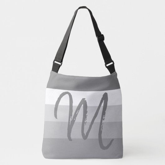 Sac Ajustable Monogramme personnalisé M Motif rayé gris blanc (Devant)