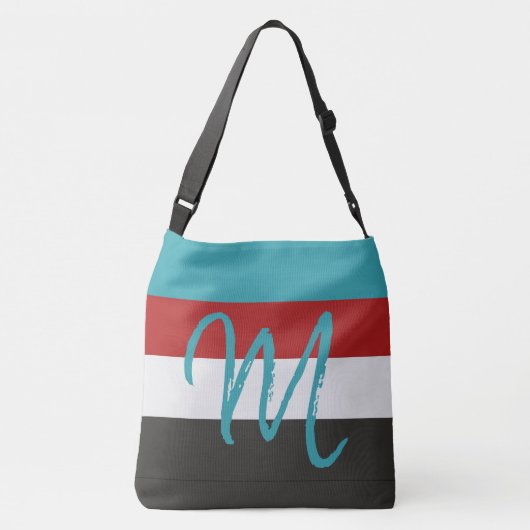 Sac Ajustable Monogramme personnalisé M Motif rayé Rouge Turquoi (Dos)