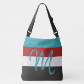 Sac Ajustable Monogramme personnalisé M Motif rayé Rouge Turquoi (Devant)