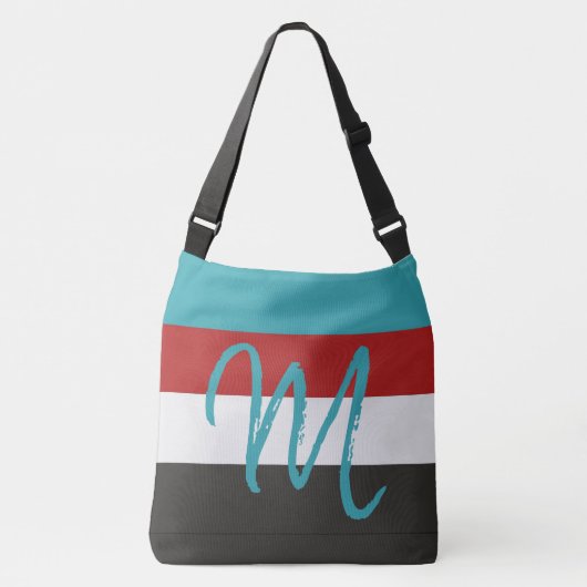 Sac Ajustable Monogramme personnalisé M Motif rayé Rouge Turquoi (Devant)