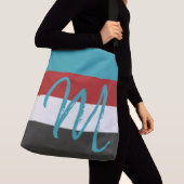 Sac Ajustable Monogramme personnalisé M Motif rayé Rouge Turquoi (De près)