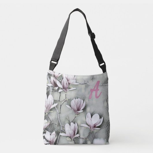 Sac Ajustable Monogramme Pink magnolia branche dessin gris noir (Devant)