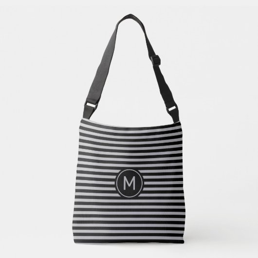Sac Ajustable Monogramme sur Gris Noir et Argent rayé (Devant)